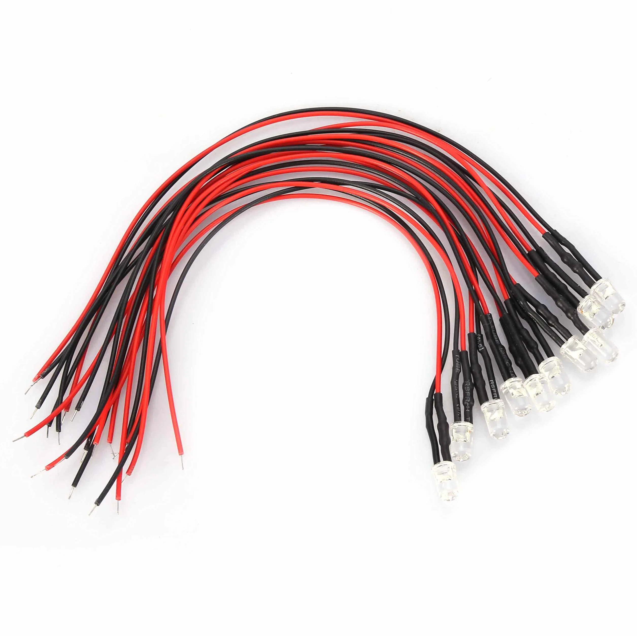 10 szt. 12 V 5 mm dioda LED, przewodowa, wielokolorowy kabel świetlny LED, oszczędność energii, okablowanie diody, 20 cm, 0,06 W, 10 szt