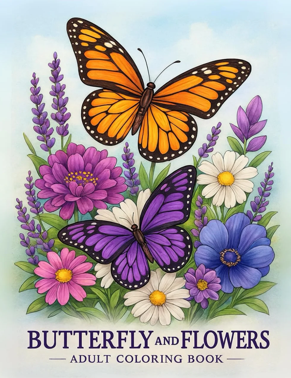 Butterfly & Flowers Coloring Book for Adults: Large Print Designs with Flower Patterns, Bouquets, Swirls Wreaths, Decorations: For Relaxation and Stress Relief Colouring