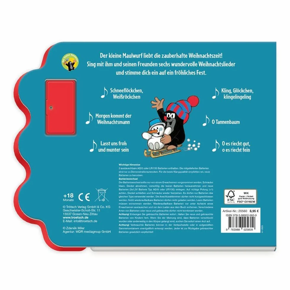 TRÖTSCH Der kleine Maulwurf Soundbuch Weihnachtslieder ab 18 Monaten