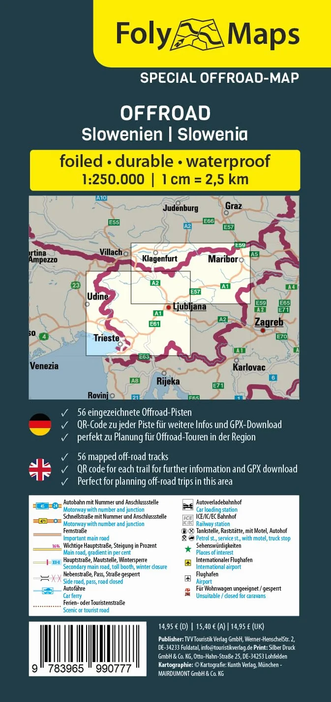 FolyMaps OFFROAD Slovenia 1:250 000 Special Map with 56 Off-Road Tracks