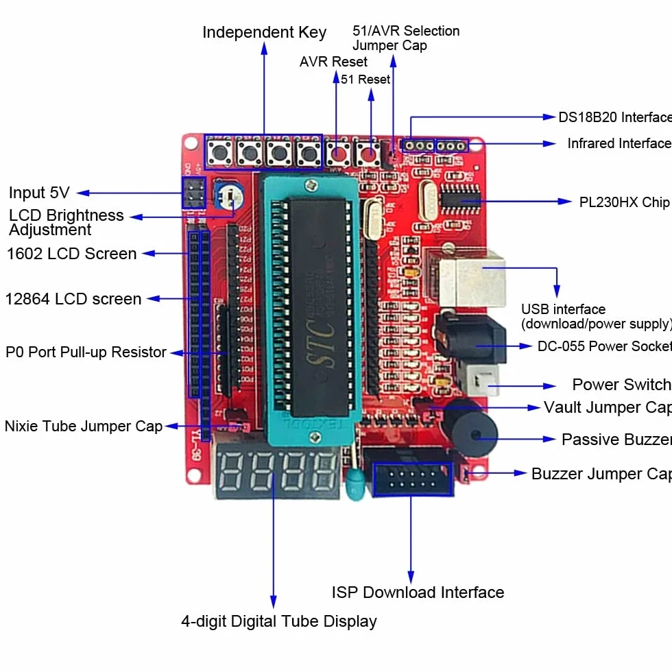 STC89C52 płytka rozwojowa 51 mikrokontrolerów C51 USB programowalna płyta kontrolera 8051 MCU z kablem USB