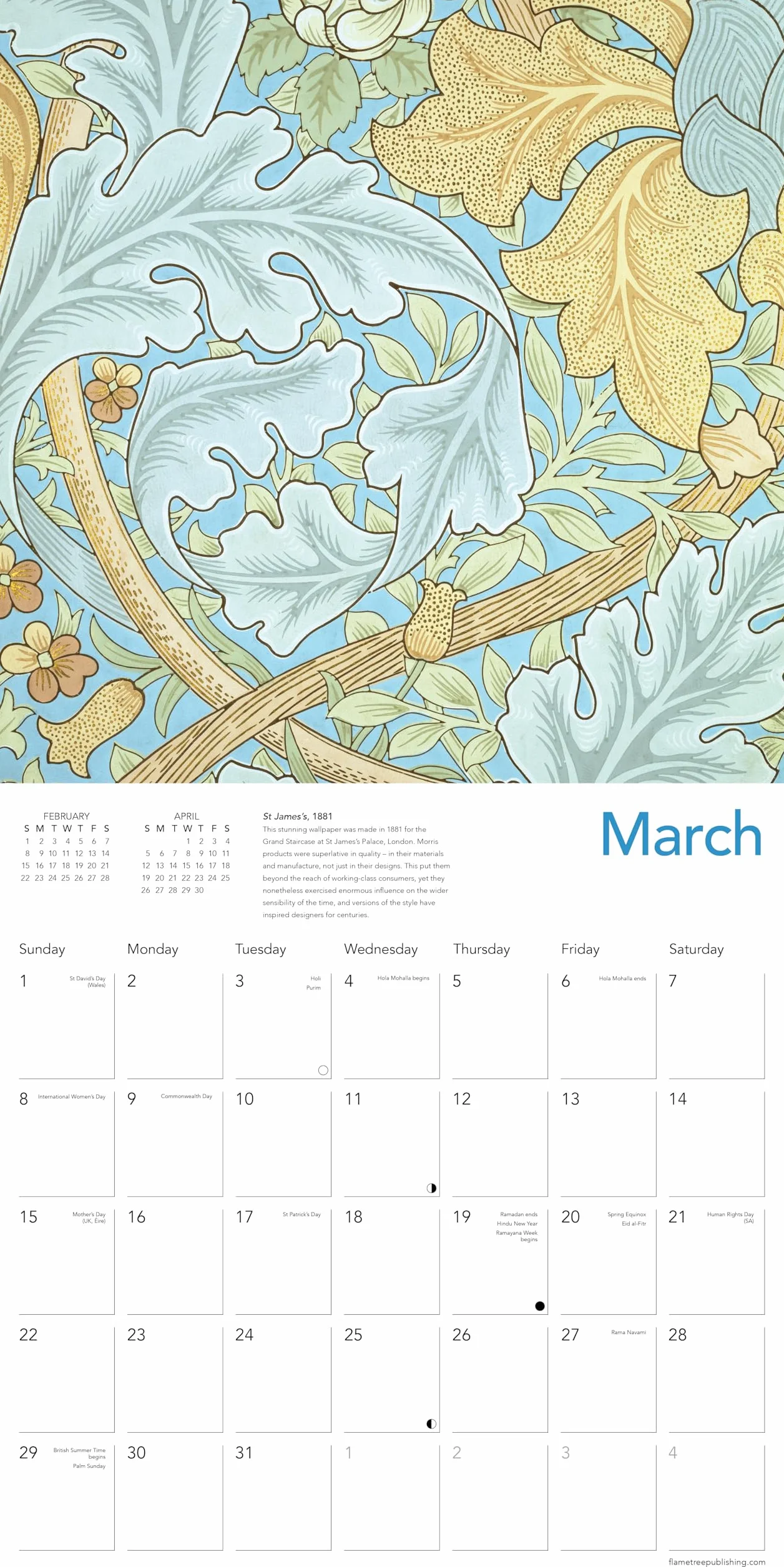V&A: William Morris Wallpapers Wall Calendar 2026 (Art Calendar)