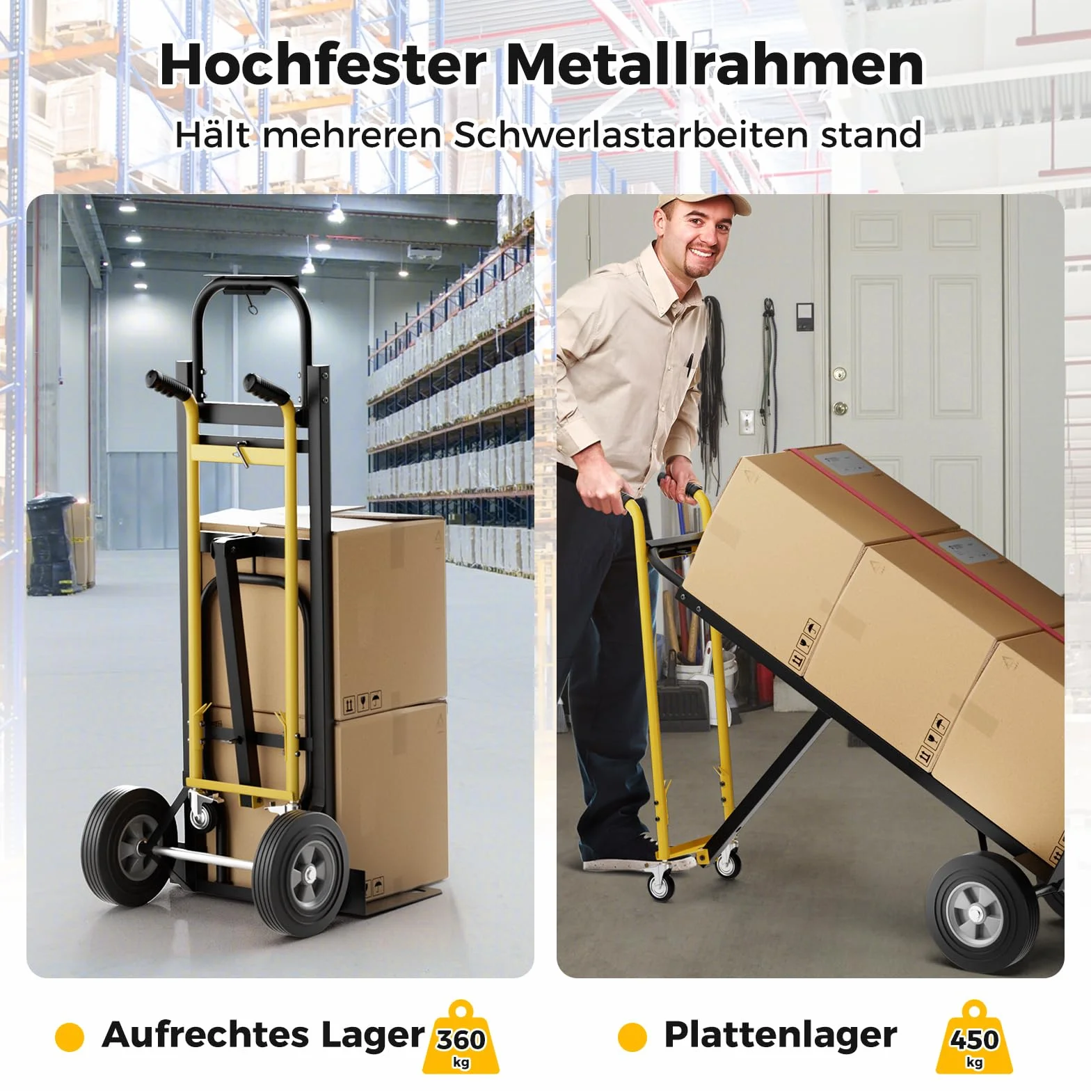 COSTWAY Wózek ręczny 3 w 1 składany wózek transportowy może udźwignąć do 360 kg/450 kg, wózek ręczny z 4 gumowymi oponami wraz z liną łączącą powierzchnia ładunkowa 25 x 29 cm / 130 x 38 cm, czarny