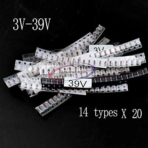 Łącznie 280 szt. 14 rodzajów po 20 szt. ZMM SMD Regulator Dioda Zenera Pakiet 3V-39V LL34 1206