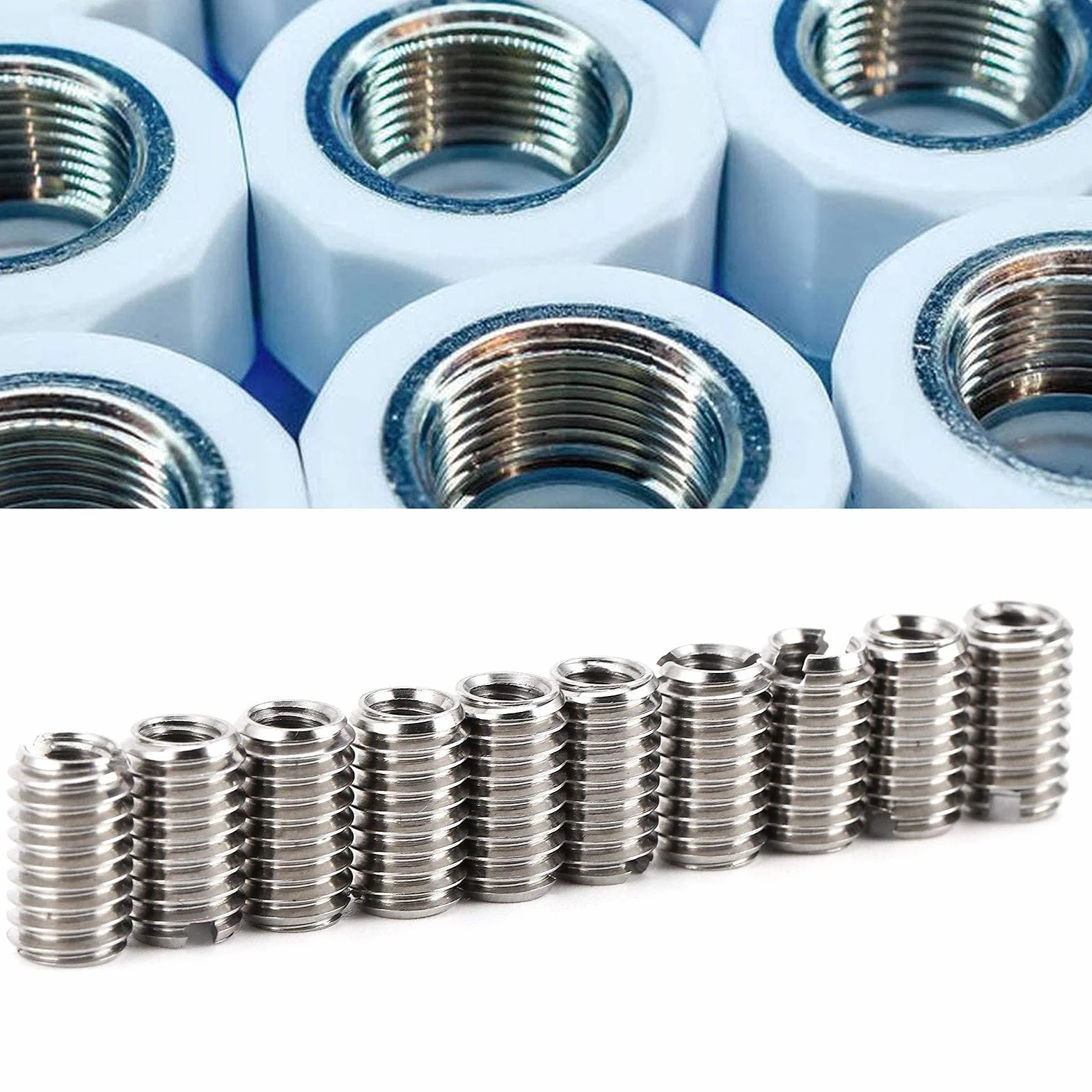10 Sztuk M4 X 0.7mm Gwint Wewnętrzny M6 X 1mm Gwint Wewnętrzny Wkładki Gwintowane Nakrętka Redukcyjna ze Stali Nierdzewnej do Komputerów Lampy Formy Sprzęt Mechaniczny