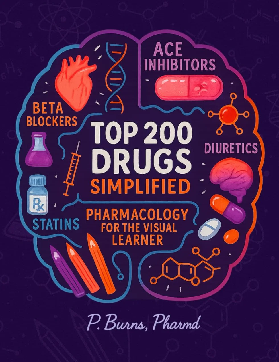 Top 200 Drugs Simplified: Pharmacology Coloring Book & Study Guide, Over 300+ Pages for Medical, NCLEX, PTCB, USMLE, NAPLEX