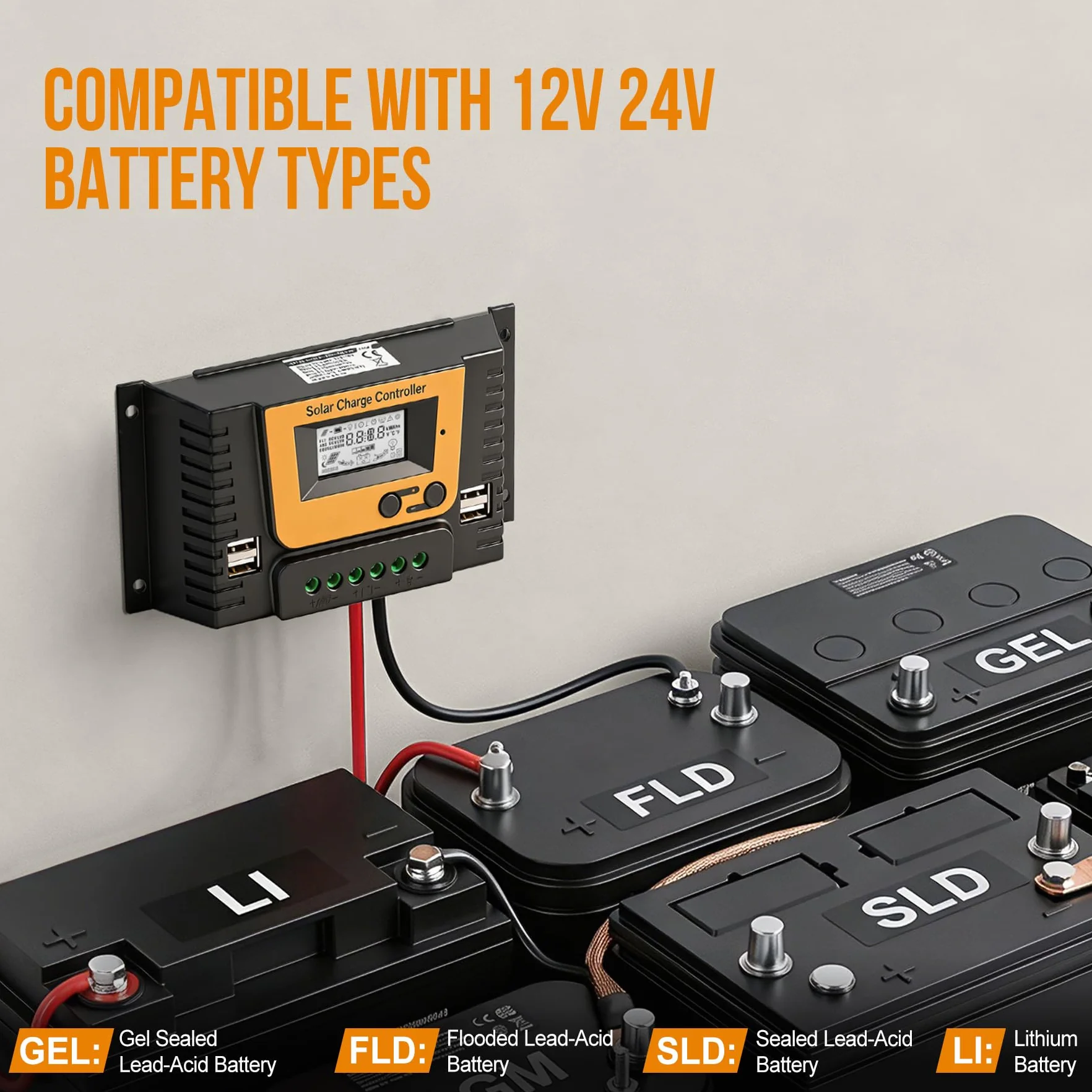 Regulator ładowania solarnego PWM 20A 12V 24V z czujnikiem temperatury 4 porty USB 520W