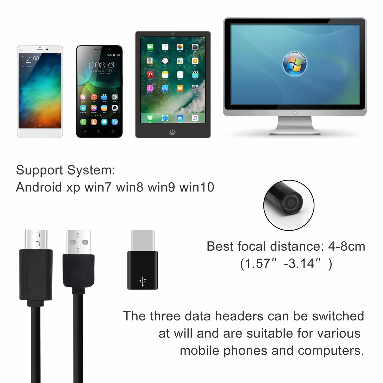 QiCheng & LYS endoskop do Androida, endoskop USB 5,5 mm do telefonu komórkowego z systemem Android, tabletu, komputera stacjonarnego, mobilnego endoskopu (5 m)