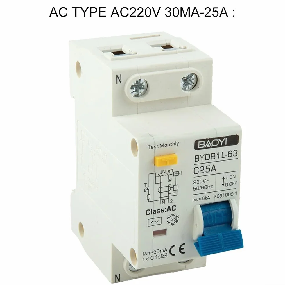 Wyłącznik różnicowoprądowy MCB RCCB RCD typ AAC RCBO DPNL z wydajnością wyłączania 4 5 kA dla bezpieczeństwa elektrycznego i zapobiegania błędom (AC-25A)