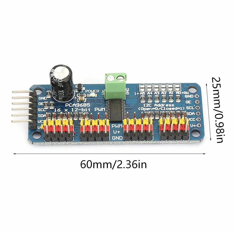 Qqmora PCA9685 16 Kanałów 12-bitowy Sterownik Silnika Serwo PWM Sterowanie Modułem I2C dla Robota Niebieskiego, Sterownik Silnika dla Robota Niebieskiego