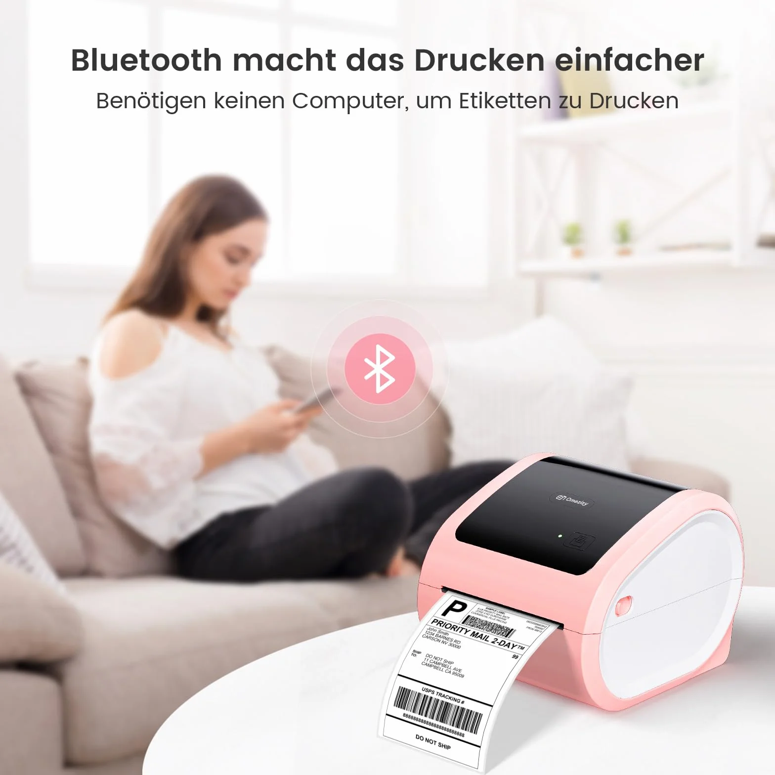 Bezprzewodowa drukarka etykiet termicznych Bluetooth 4 x 6 różowa dla małych firm