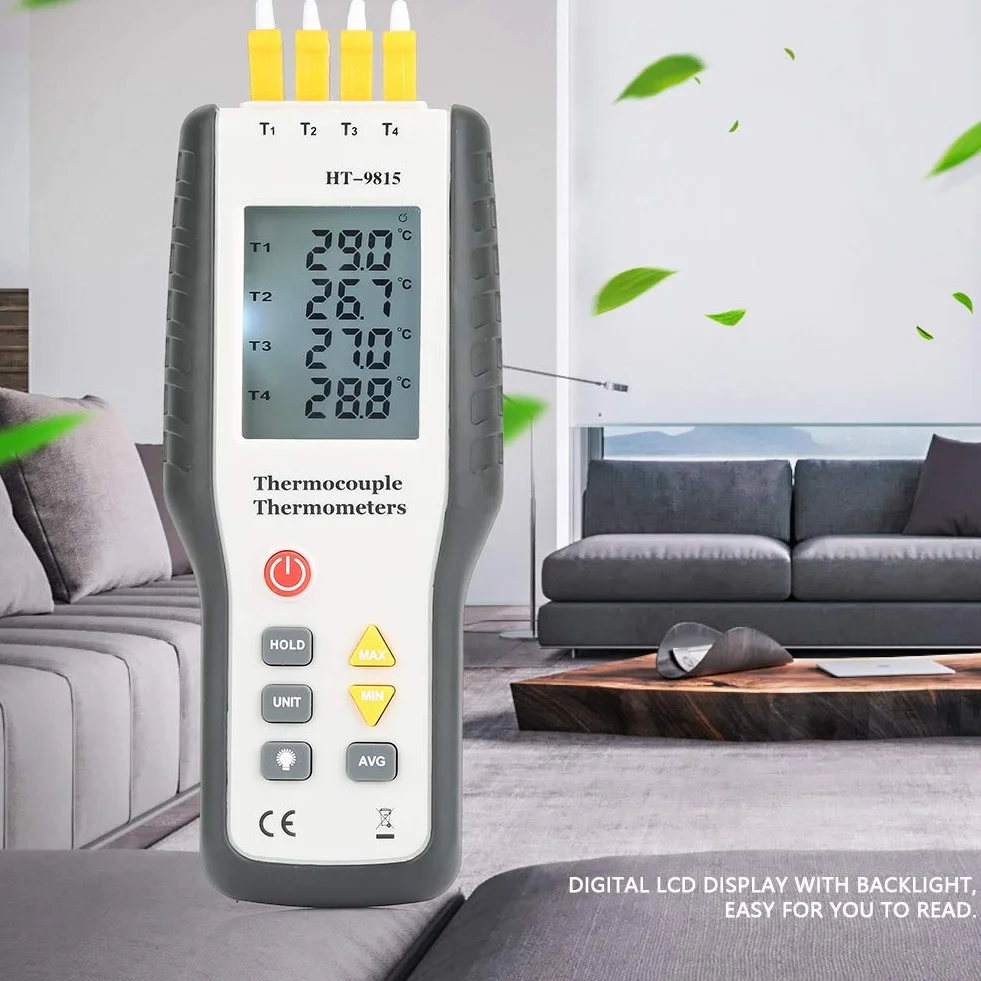 Cyfrowy Termometr z termoparą Typ K 4-kanałowy Miernik Wysokiej Temperatury Wyświetlacz LCD