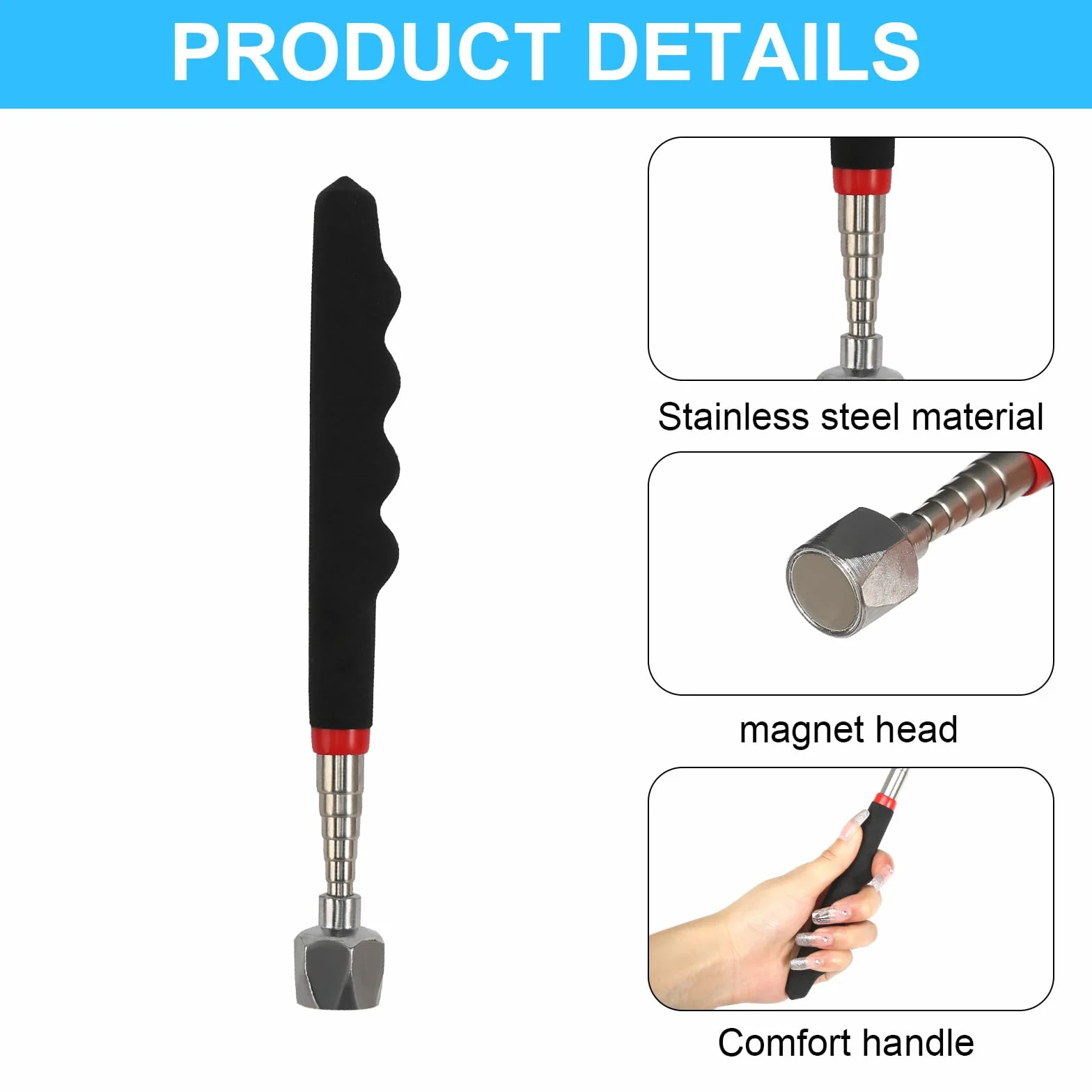 Magnes prętowy teleskopowy 7,2 kg 83 cm mocny neodymowy Telescopic Magnetic Pick-Up Tool