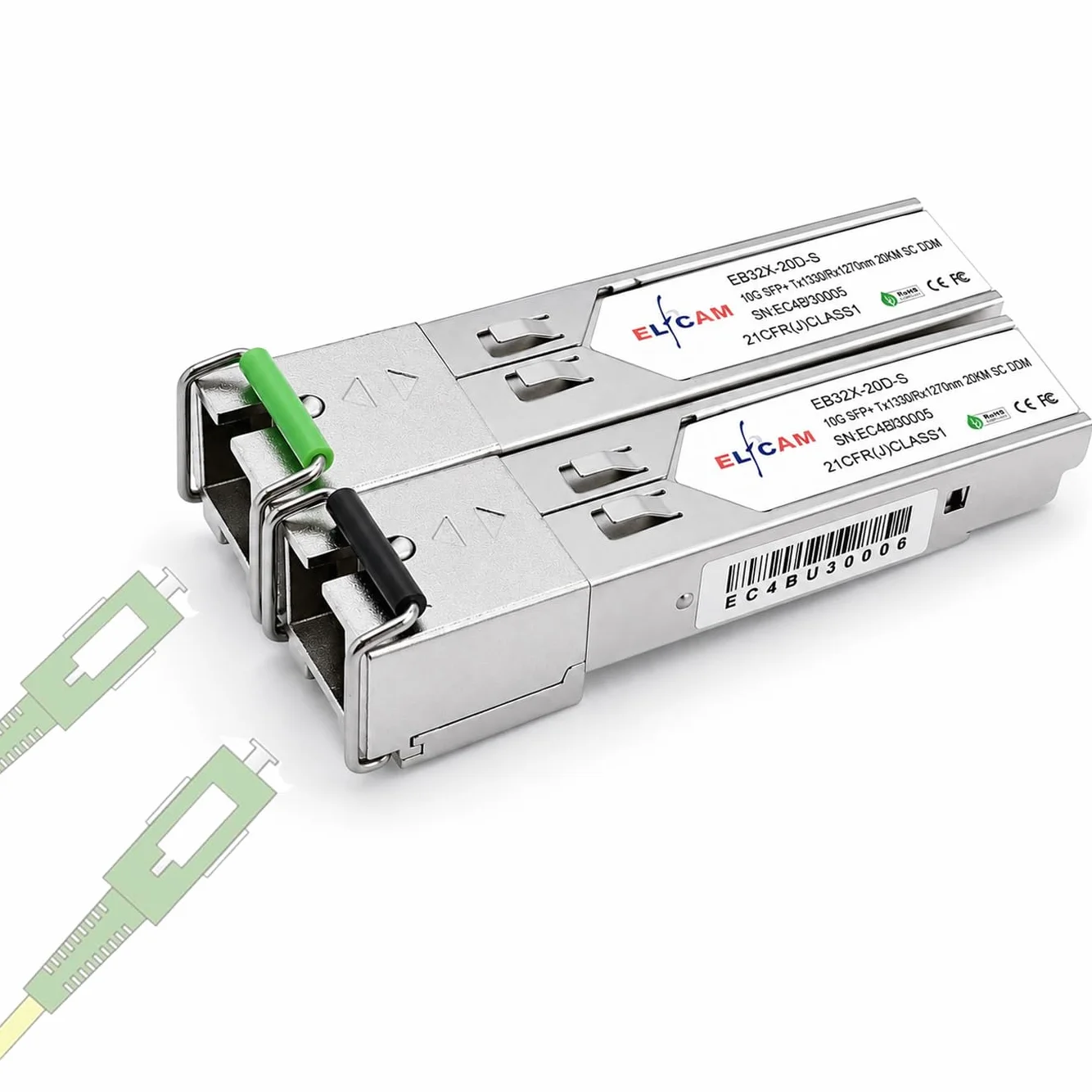 Elfcam 10 Gbps SFP+ BIDI 1270nm/1330nm światłowodowy moduł nadawczo-odbiorczy SC Simplex DDM 20 km