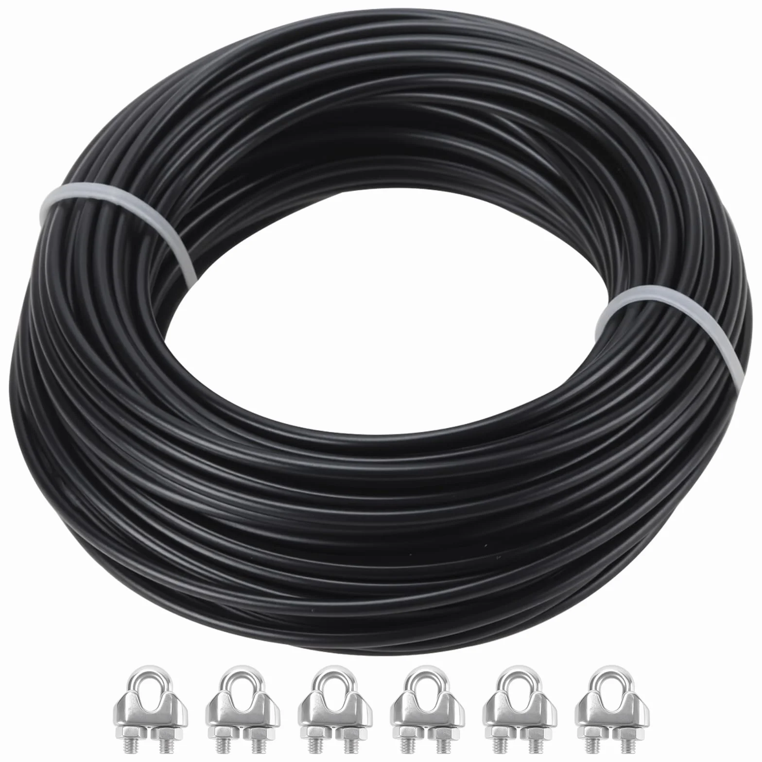 Linka druciana ze stali nierdzewnej 3 mm x 20 m czarna z zaciskami M3 do ogrodzenia
