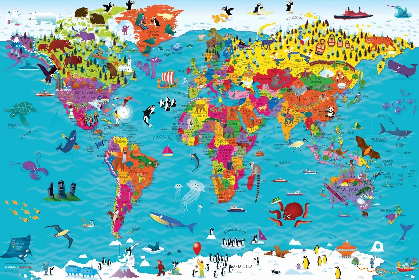 Collins Children’s World Wall Map Illustrated Poster