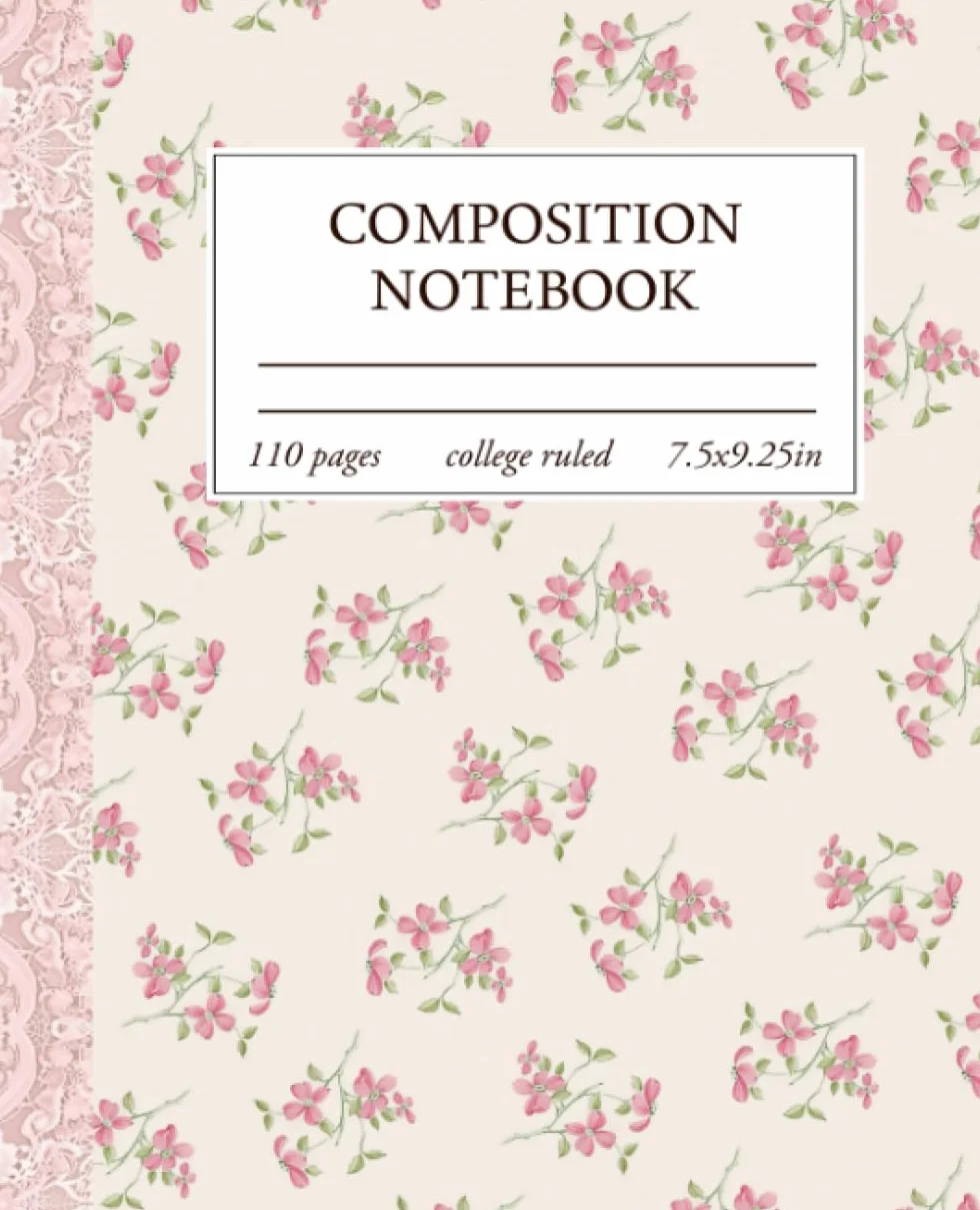 Light Pink Floral Composition Notebook College Ruled Journal for Women
