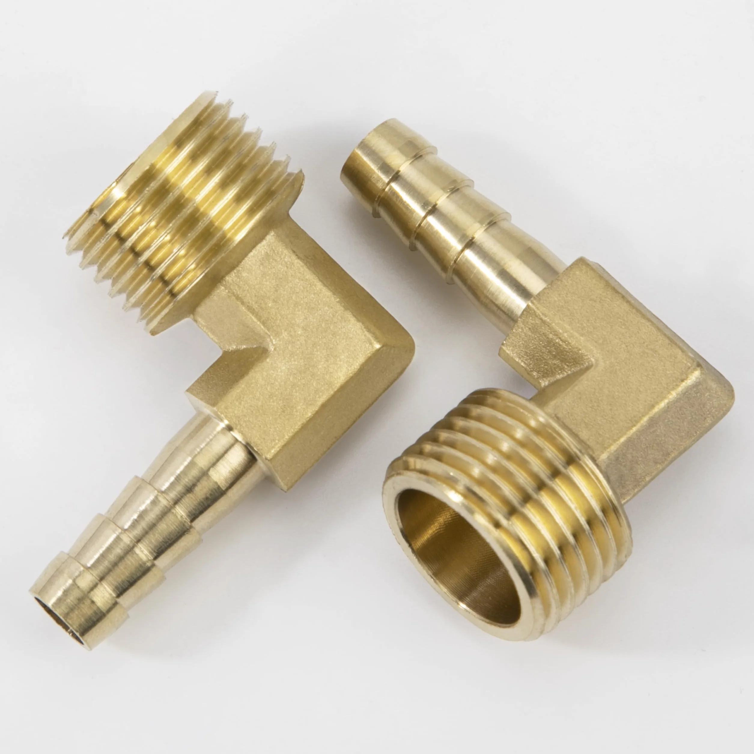 Mosiężne złącze montażowe, 2 sztuki 10 mm hak kolczasty x gwint zewnętrzny G1/4" mosiężny kątnik, 90 stopni złącze rurowe przyłącze do wody, gazu, oleju