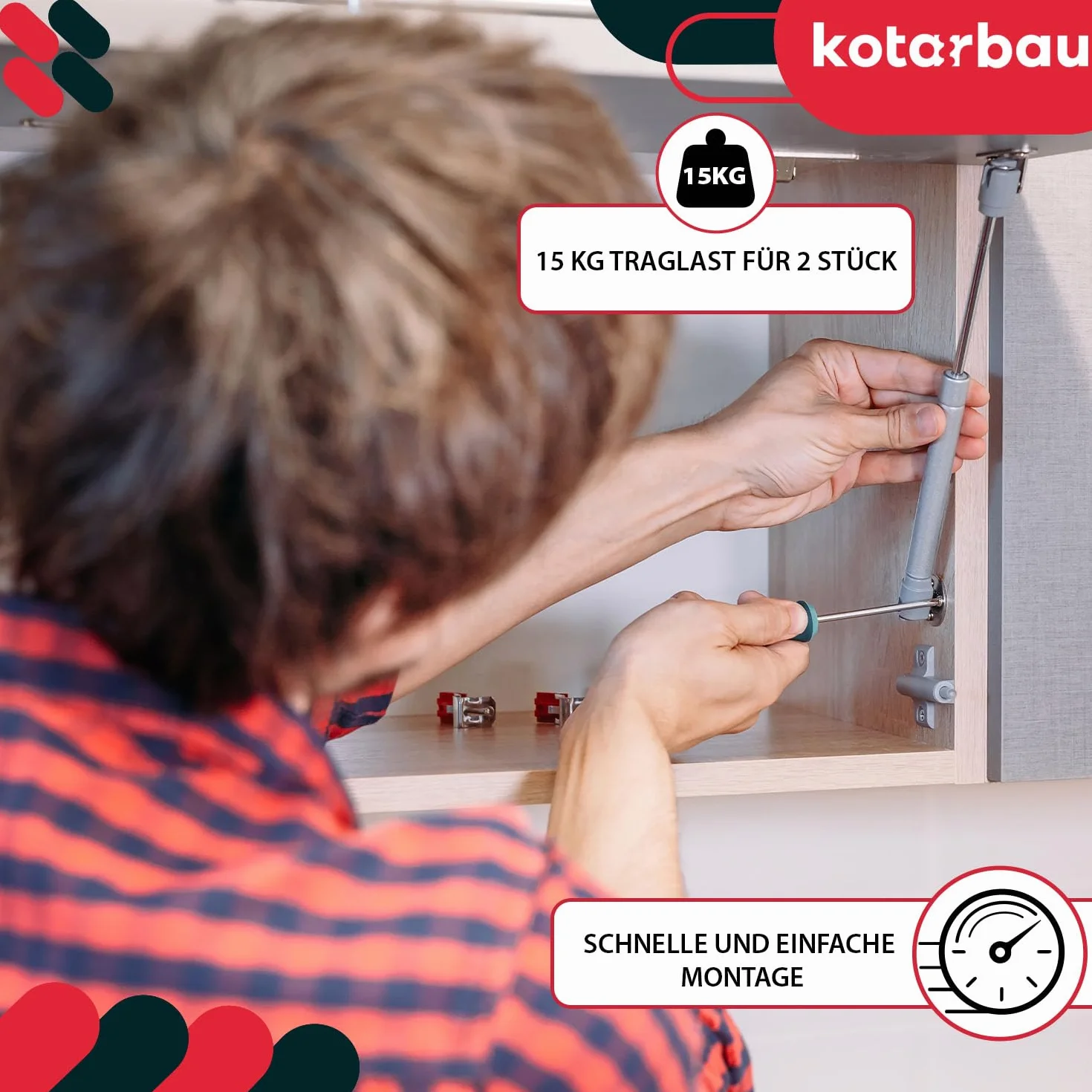 KOTARBAU® Zestaw 2 okuć klap, sprężyna gazowa 150 N, srebrny, amortyzator do mebli, szafek kuchennych, sprężyn gazowych, amortyzatorów, drzwi szafy, cichego domykania, amortyzator drzwi