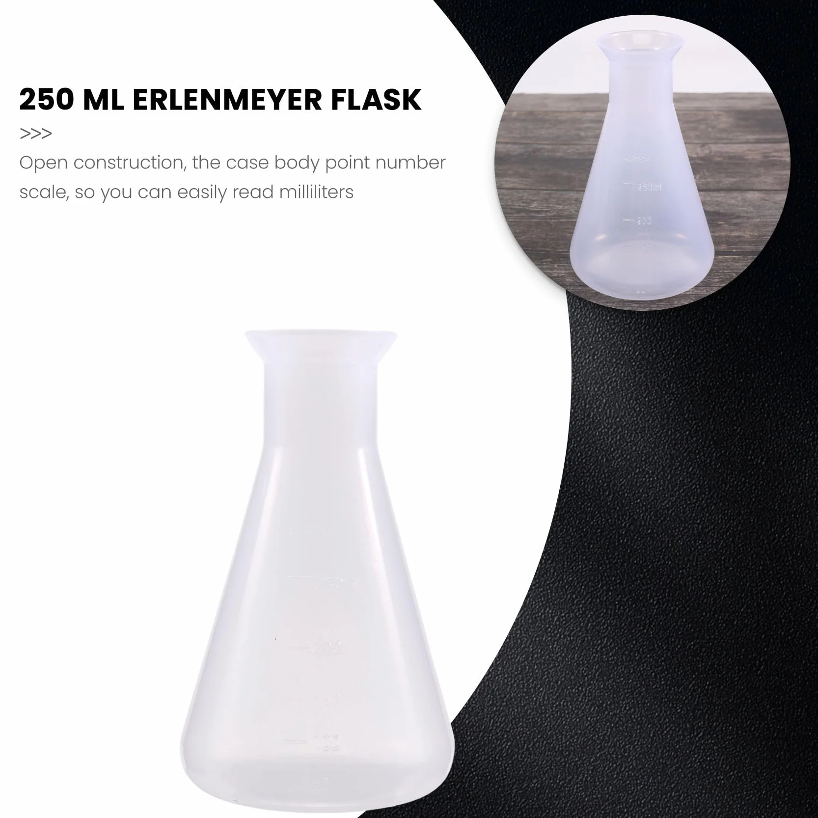 Tworzywo sztuczne, przezroczyste, laboratoryjne, chemiczne kolby Erlenmeyera, butelka, 250 ml