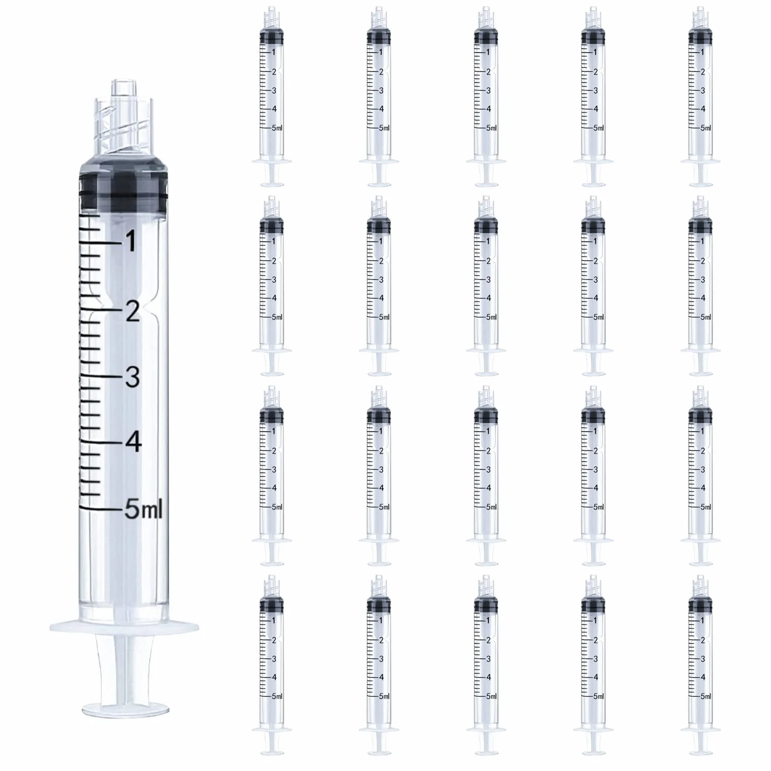20 sztuk strzykawek Luer Lock 5 ml, pojedyncza strzykawka z tworzywa sztucznego do laboratoriów naukowych, pomiar płynów, zwierząt domowych, aplikator oleju lub kleju (5 ml, 20)