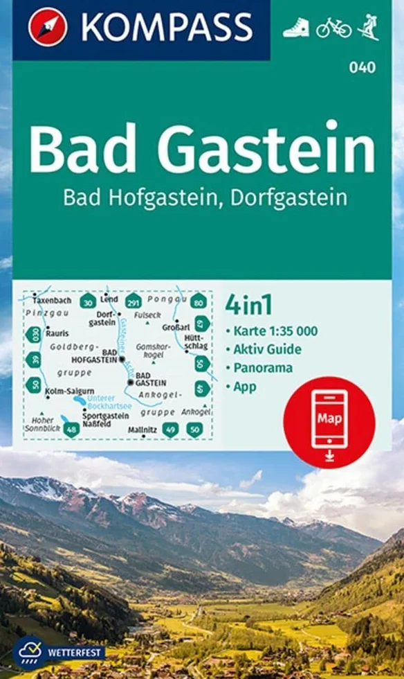 040 bad gastein - bad hofgastein dorfgastein: 4in1 Wanderkarte mit Panorama und Aktiv Guide inklusive Karte zur offline Verwendung in der KOMPASS-App. Fahrradfahren. Skitouren.