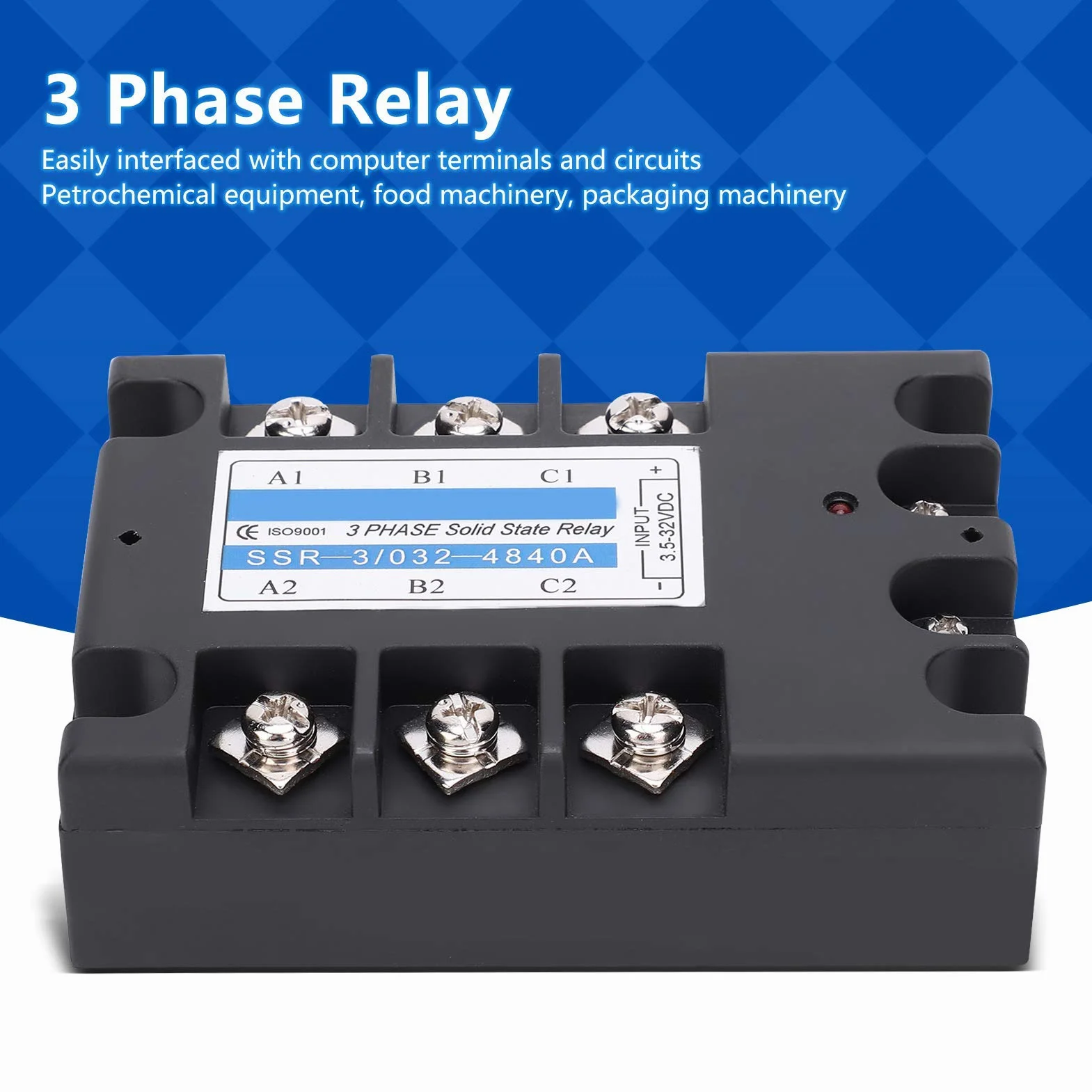 3-fazowy przekaźnik półprzewodnikowy SSR 3 3-32 V DC do 480 V AC Trójfazowy przekaźnik SSR 40 A