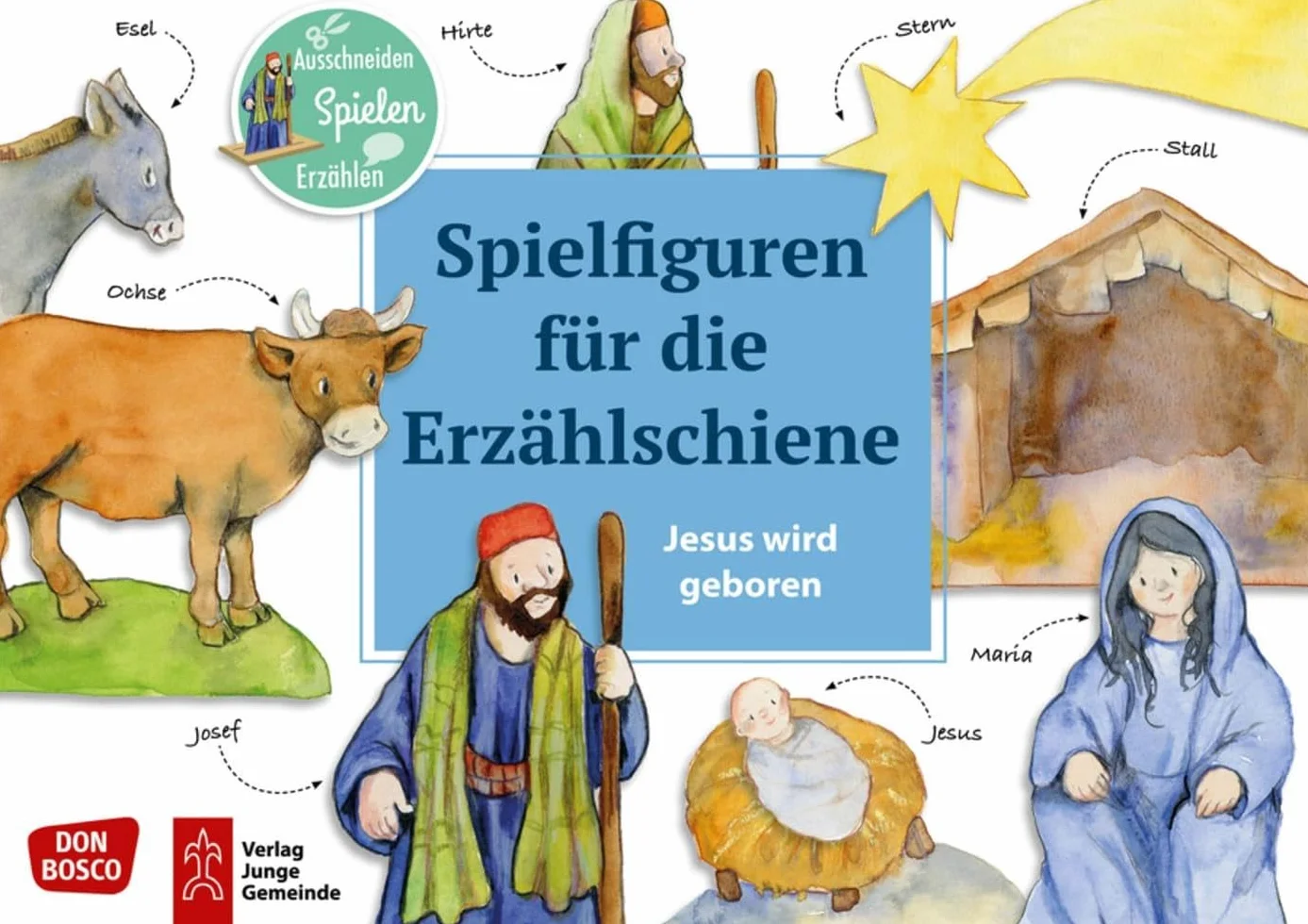 Erzählschienen-Figurenset Jesus wird geboren Spielfiguren Ausschneiden Skript Religionspädagogik Kindergarten Grundschule