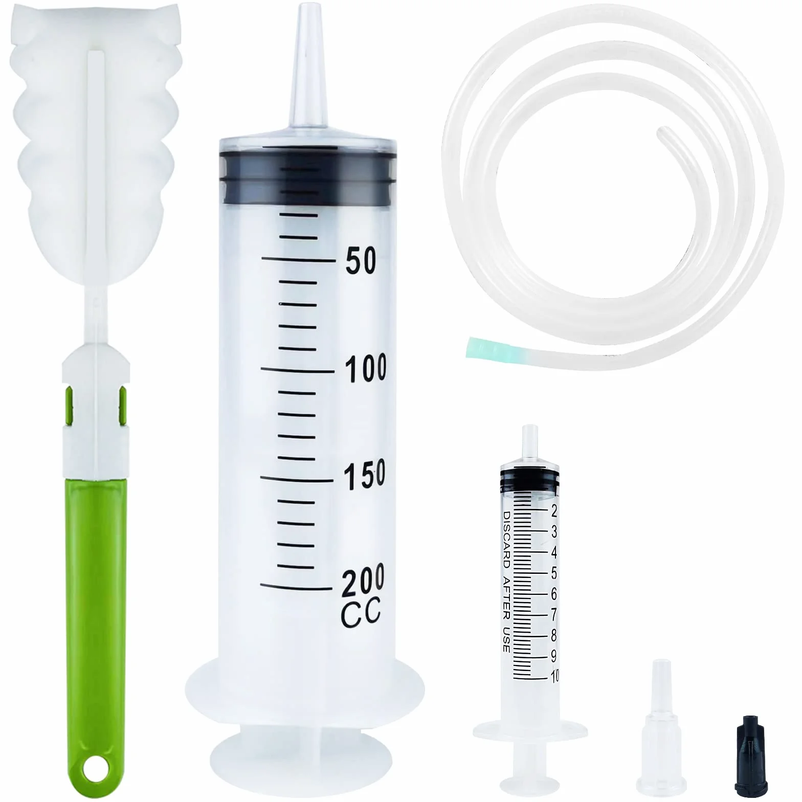 Duża strzykawka, płynna strzykawka wielokrotnego użytku z cewnikiem, plastikowa strzykawka dozująca do laboratoriów naukowych, nawadniania ogrodu, przemysłu (200 ml)