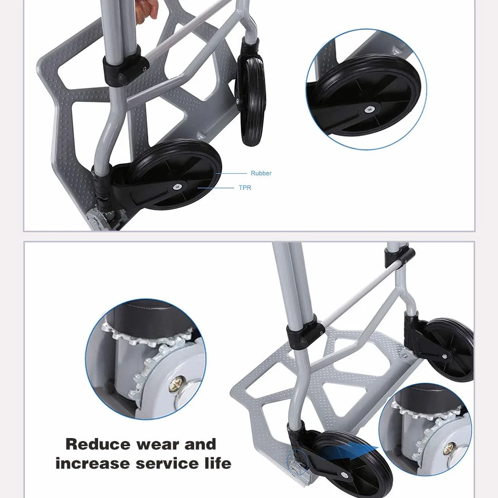 Nictemaw Wózek transportowy składany z aluminium, do przemysłu i gospodarstwa domowego, z uchwytem teleskopowym 97 cm, maks. nośność 100 kg, srebrny