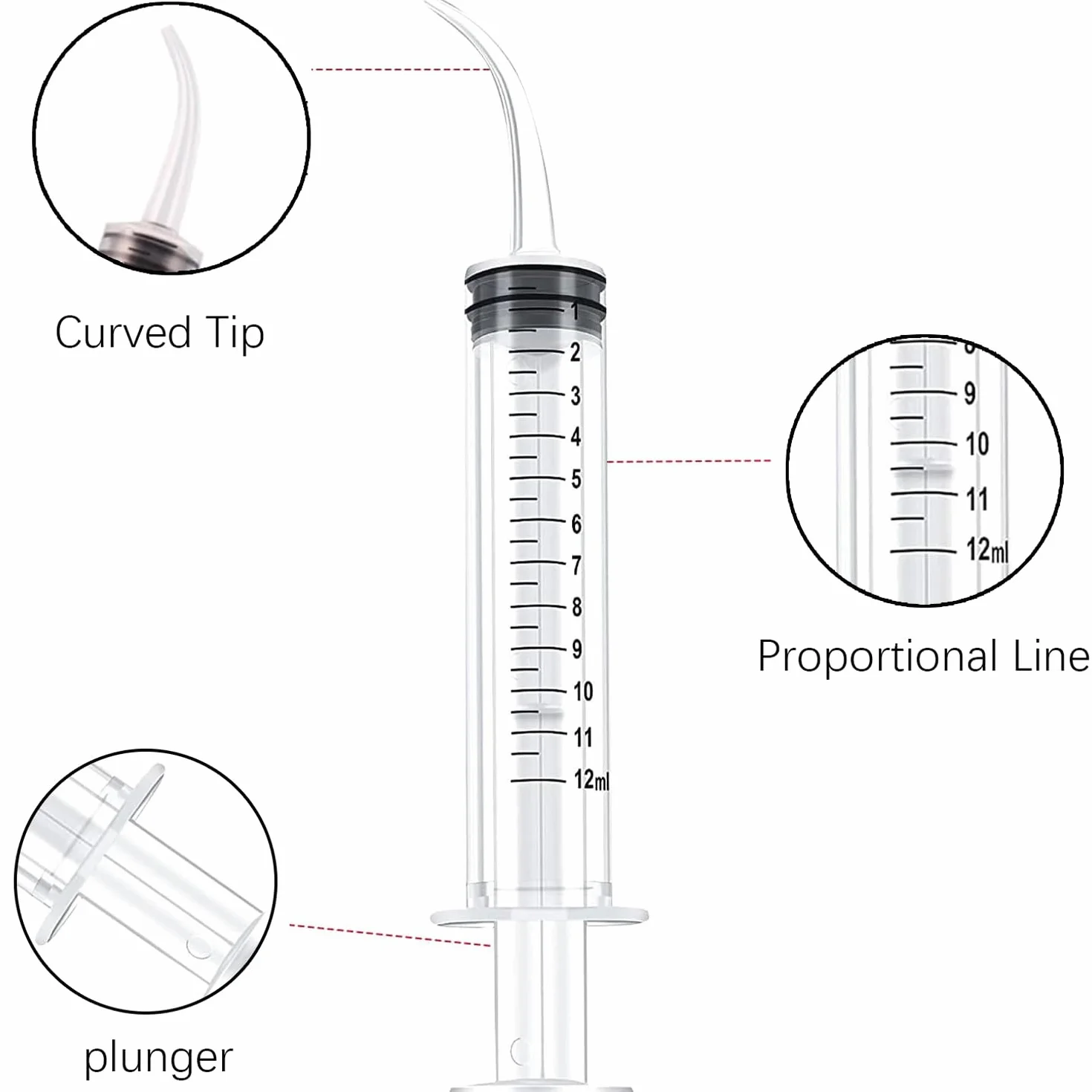 5 szt. Strzykawka z zakrzywioną końcówką, do czyszczenia zębów i kamieni migdałkowych, 12 ml, bezpieczny materiał, dokładne dostarczenie, przenośna, szerokie zastosowanie