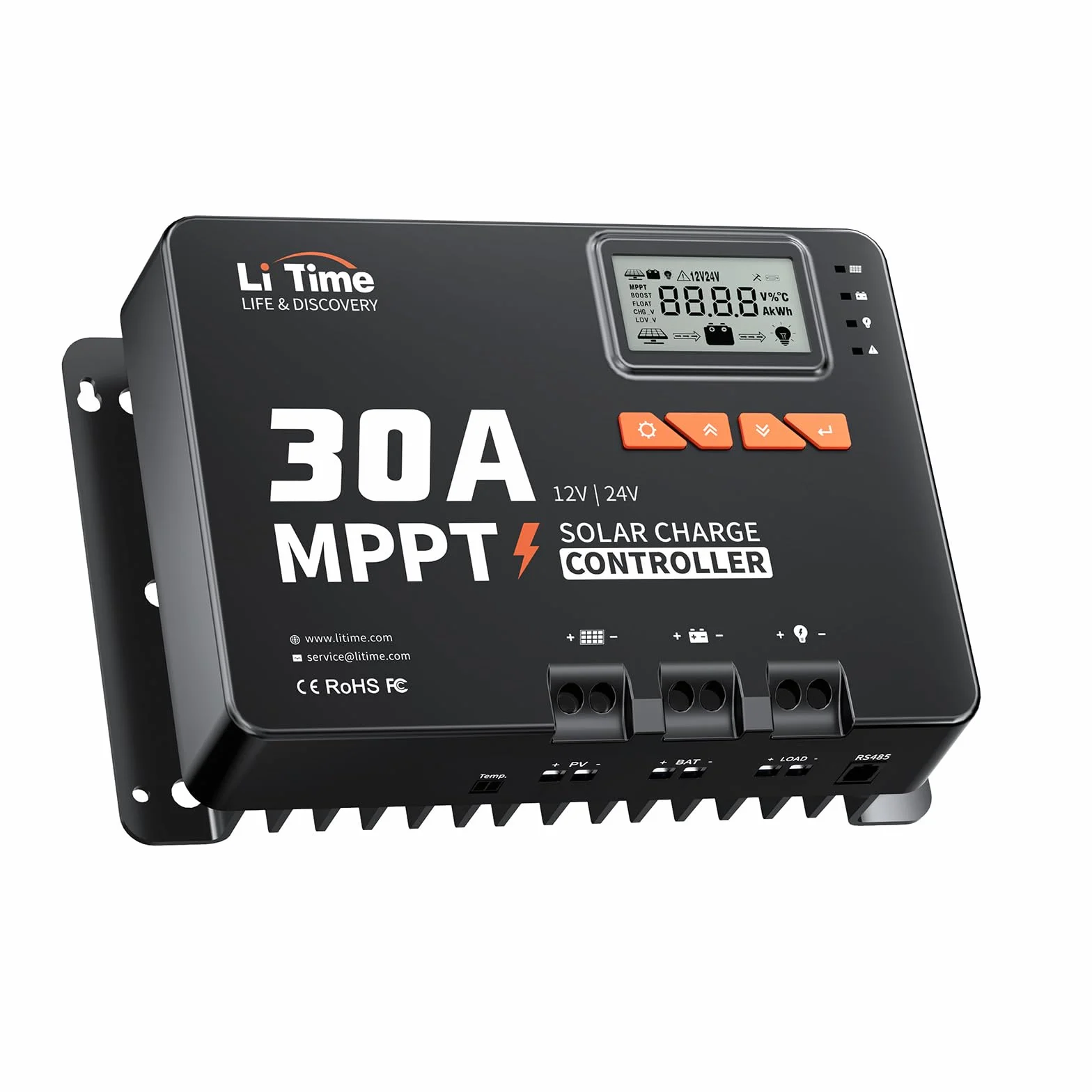 LiTime 30A MPPT 12V/24V Auto DC Regulator Ładowania Solarnego z Adapterem Bluetooth