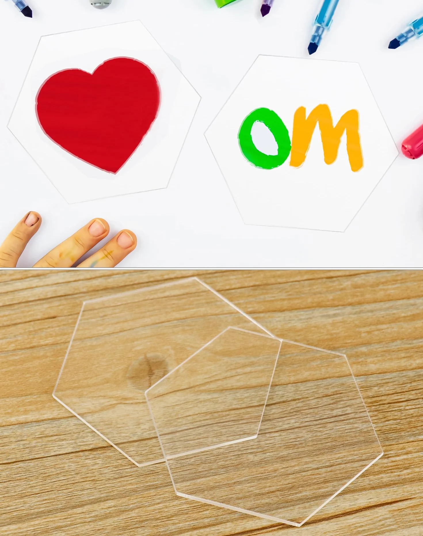 QWORK® 80 szt. Przezroczyste sześciokątne arkusze akrylowe, na ślub, imprezę, ramkę na zdjęcia, wyświetlacz rękodzieła, 8x7 cm, grubość 0,2 cm