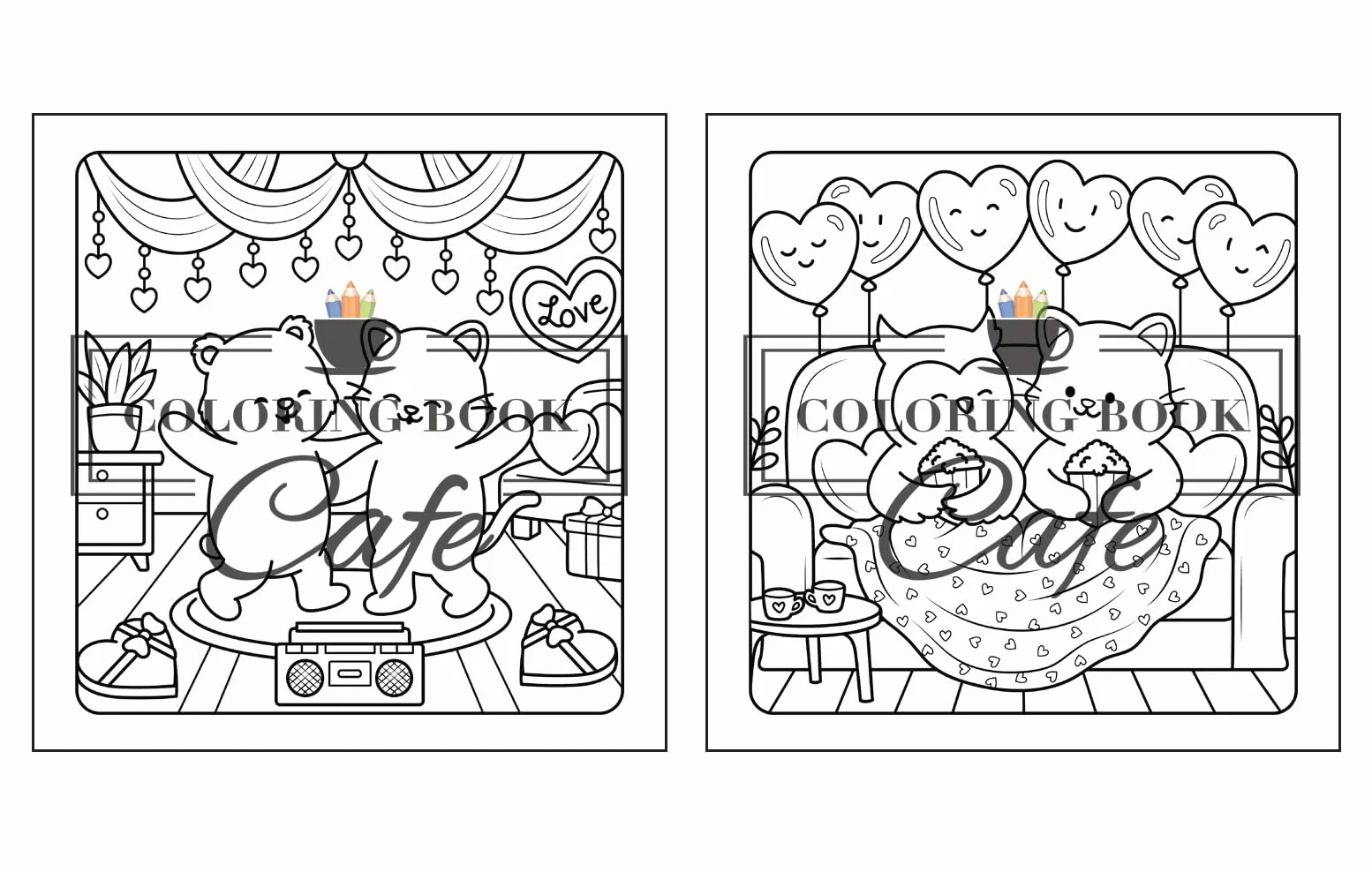 Paws & Hearts Coloring Book for Adults Teens Cozy Love Scenes Adorable Animals