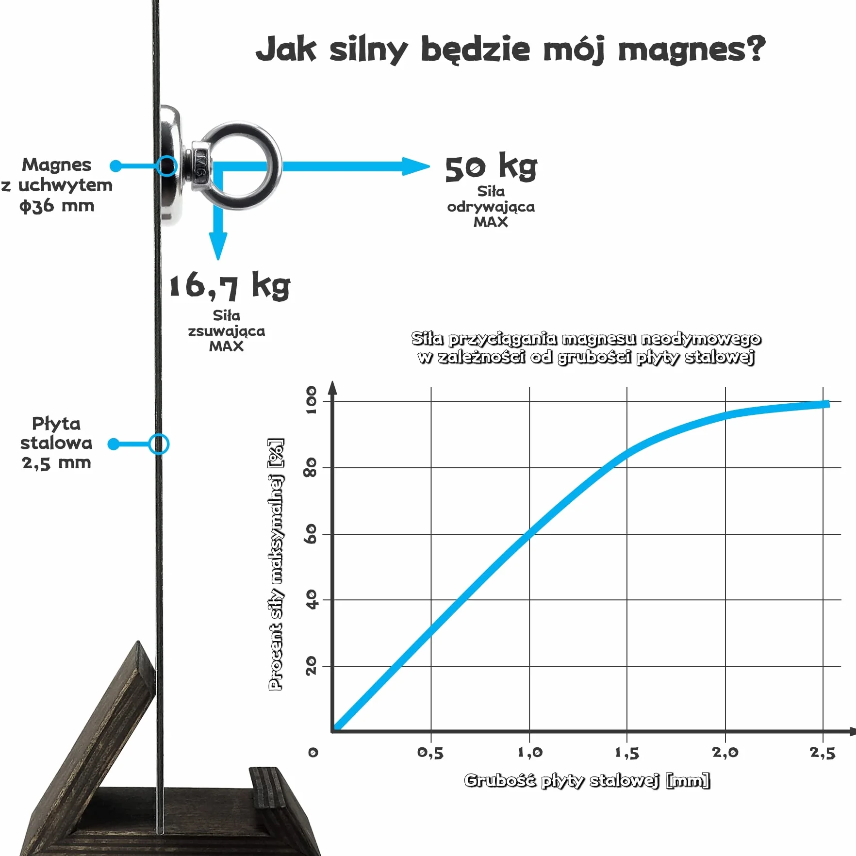 Magnes neodymowy oczkowy Ø36 x H36 mm 50 kg Sensei