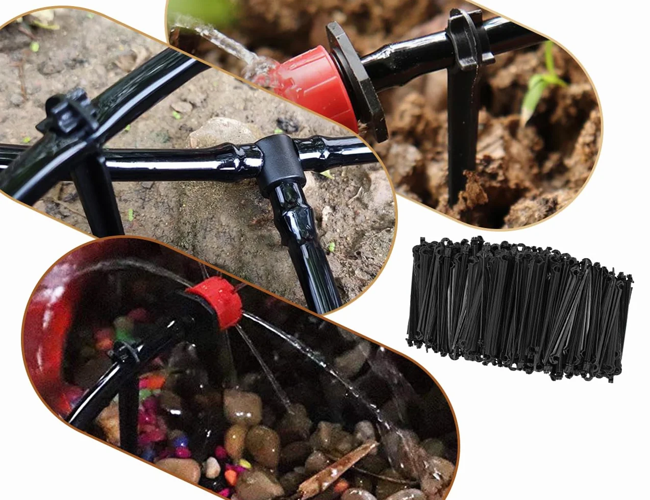 100 sztuk uchwytów do mikro rur ociekających, uchwyty do nawadniania kroplowego, kołki podtrzymujące nawadnianie, używane do węży 4/7 mm, domu, warzyw, roślin (czarny)
