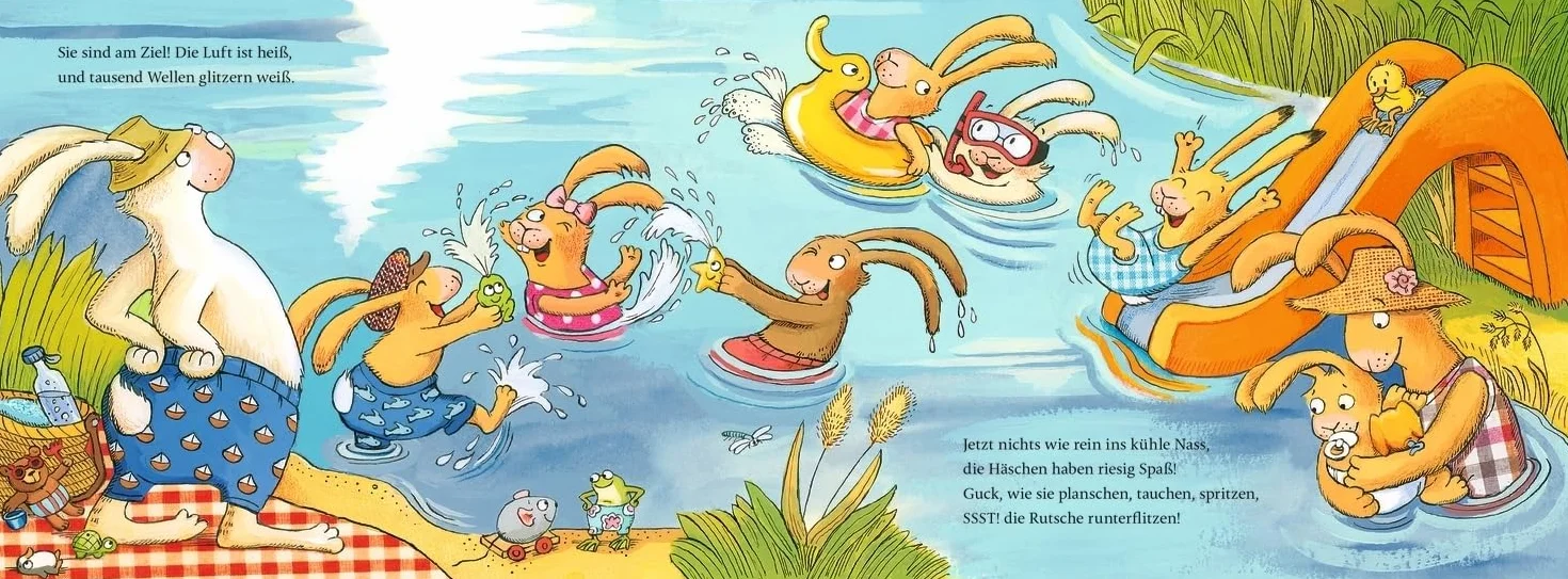 Wenn sieben kleine Badehasen quietschfidel ans Wasser rasen: Fröhlich gereimter Sommerspaß für Kinder ab 2 Jahren