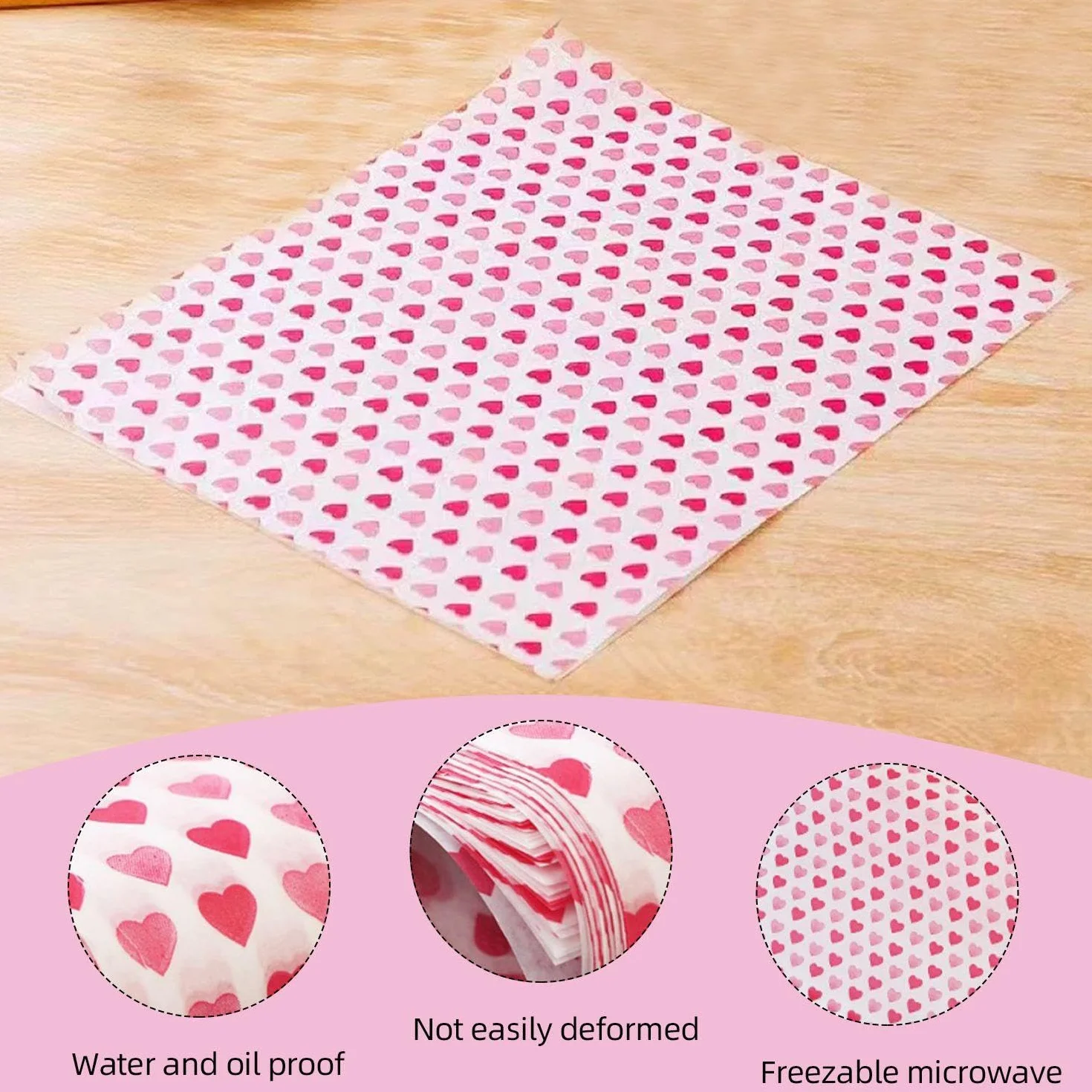 Papier do pieczenia olejoodporny z wzorem serca 50 arkuszy 25x21,5 cm