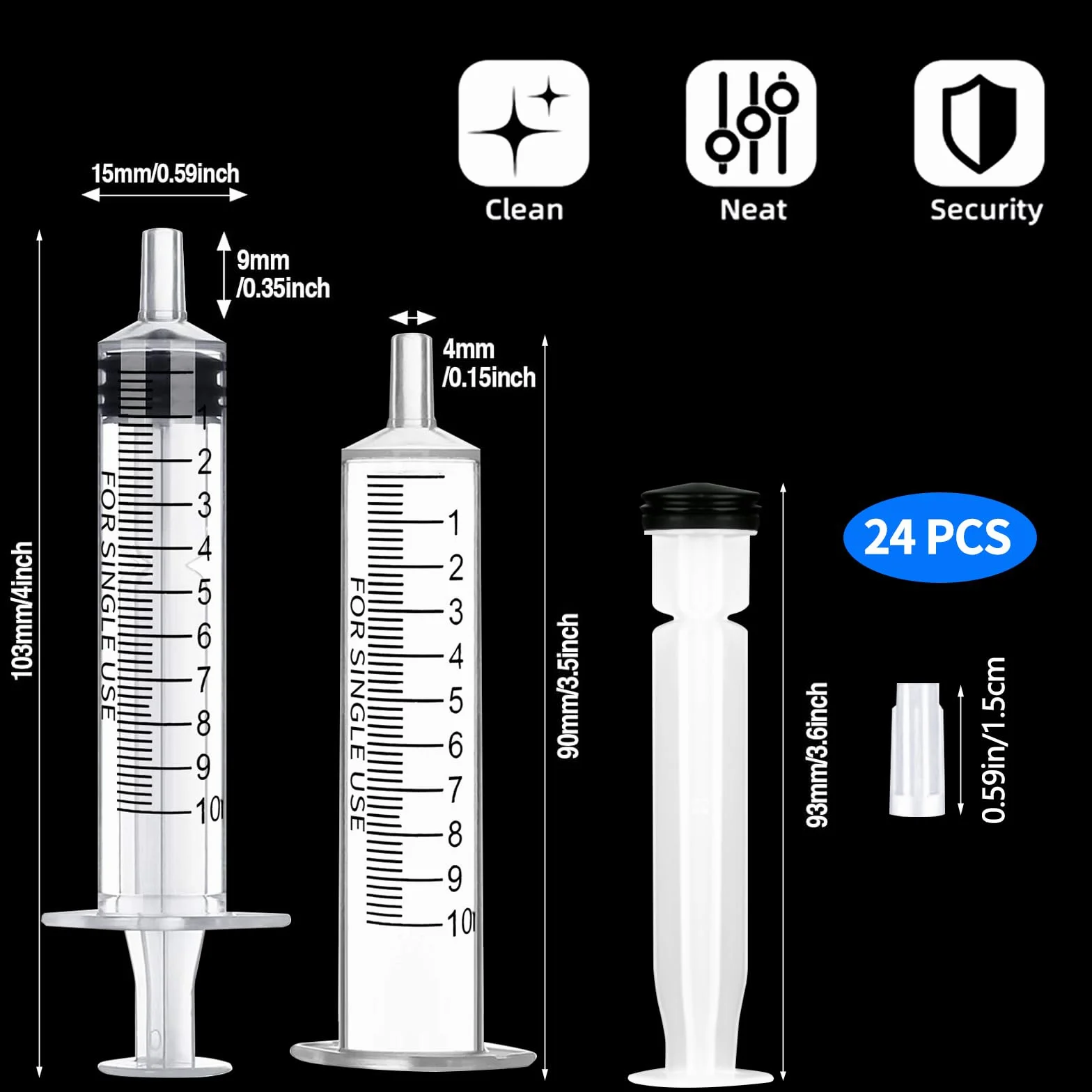 24 strzykawki 10 ml, strzykawki 10 ml, z nasadką, sterylna strzykawka dozująca, bez igły, jednorazowe strzykawki 10 ml, do nawadniania roślin, małych zwierząt domowych, laboratorium naukowe