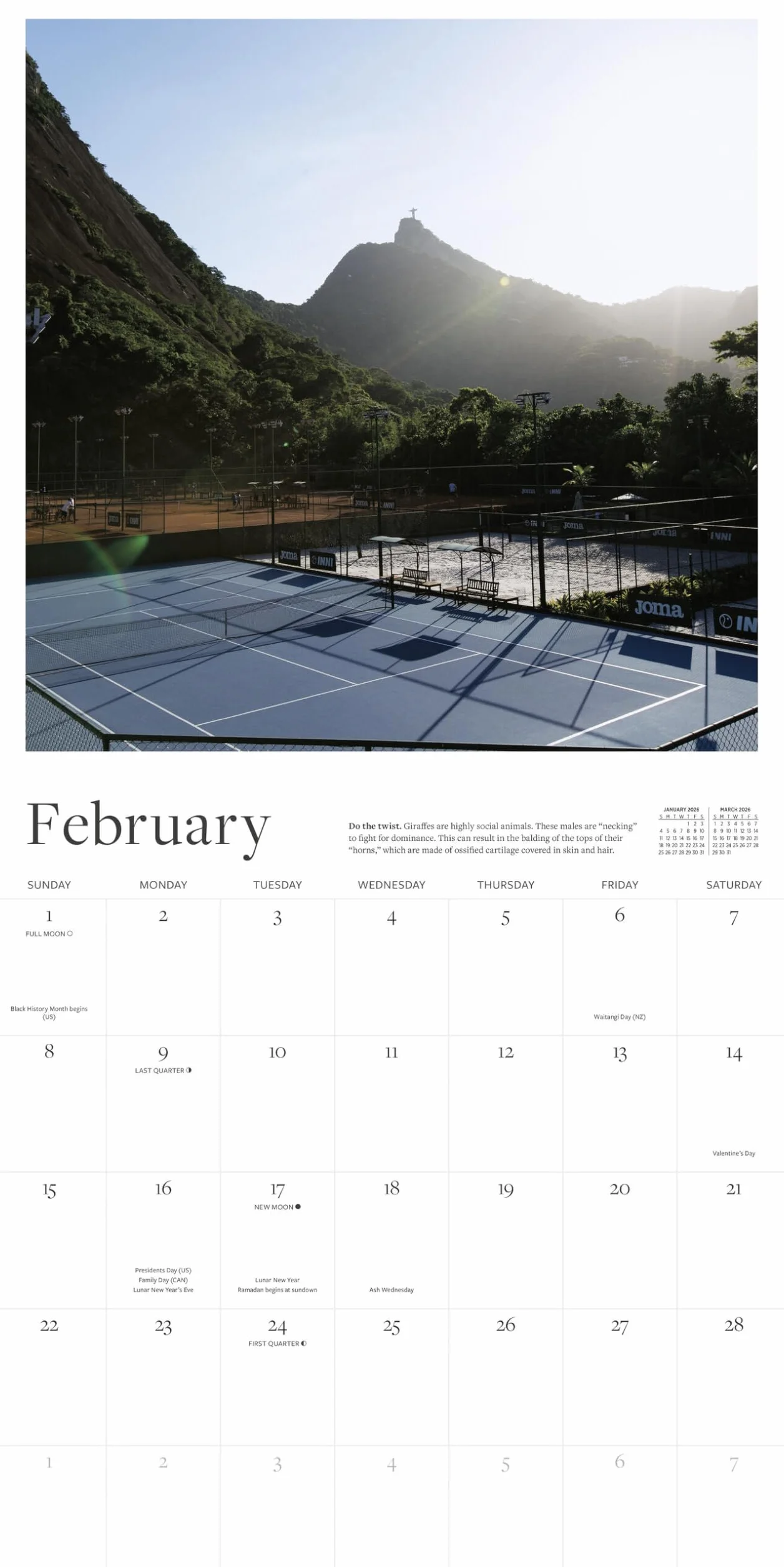 Tennis Court Wall Calendar 2026: Greatest Tennis Courts