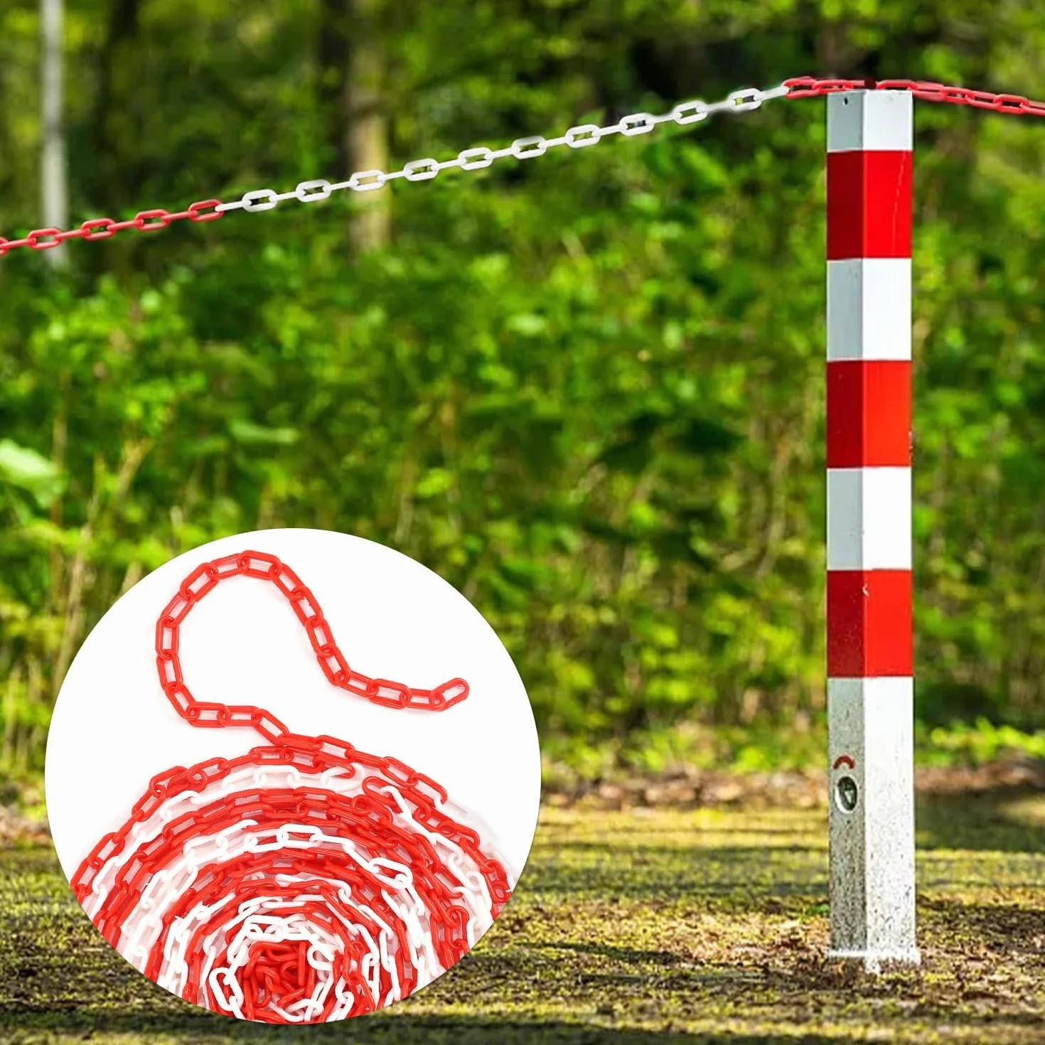 Łańcuch odcinający z tworzywa sztucznego, łańcuch z tworzywa sztucznego, łańcuch ostrzegawczy z tworzywa sztucznego, 8 m, łańcuch ostrzegawczy, plastikowy, czerwony, biały, dwukolorowy łańcuch