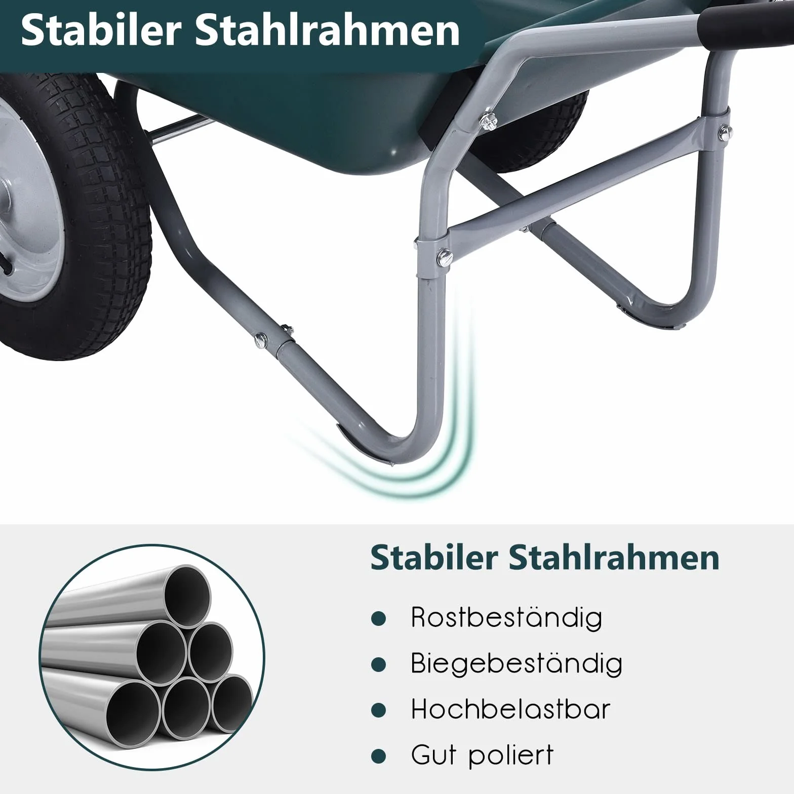 COSTWAY Taczka 75 l 100 kg metalowa rama z 2 kółkami ogrodowa budowlana