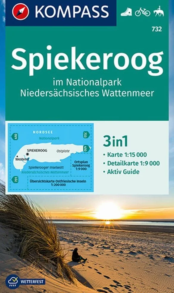 KOMPASS Wanderkarte 732 Spiekeroog 1:15.000 3in1 Aktiv Guide Detailkarte