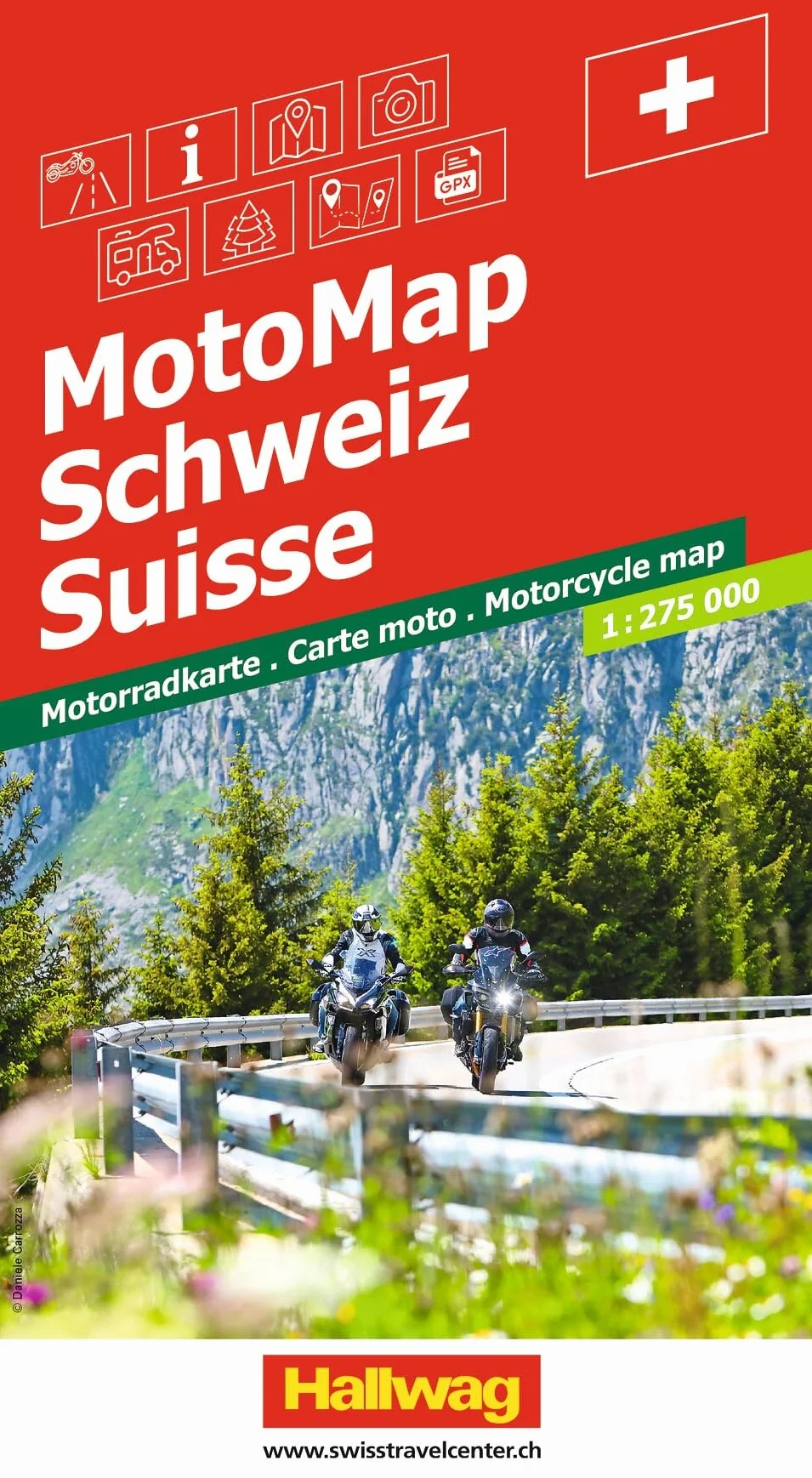 Hallwag MotoMap Motorradkarte Schweiz 1:275.000 Strassenkarte mit Routenbewertungen GPS Daten