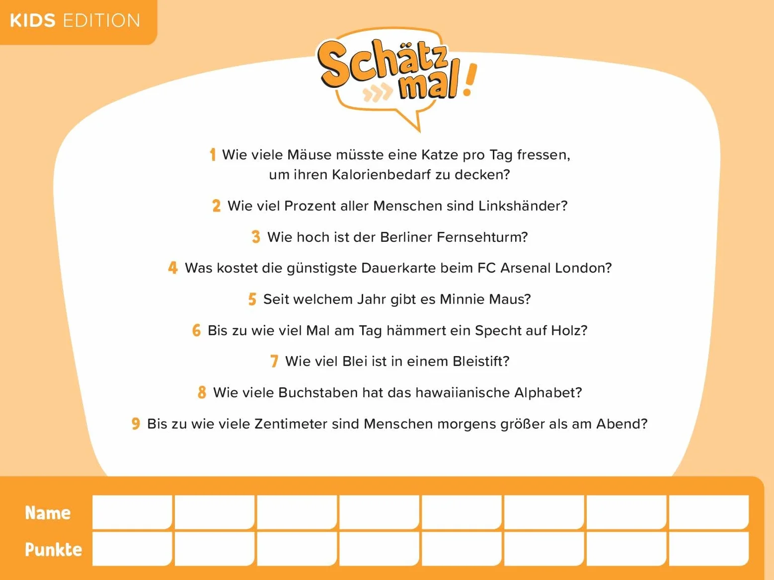 Schätz mal! Kids Edition Quiz ab 8 Jahre 2-8 Spieler Spiele-Block