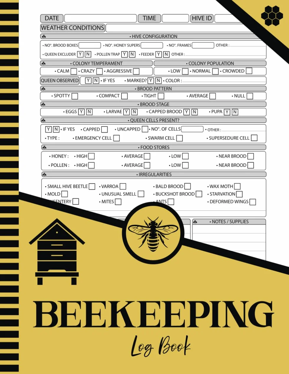 Beekeeping Log Book: Tracking Beehive Inspections, Maintenance & Honey Bee Health