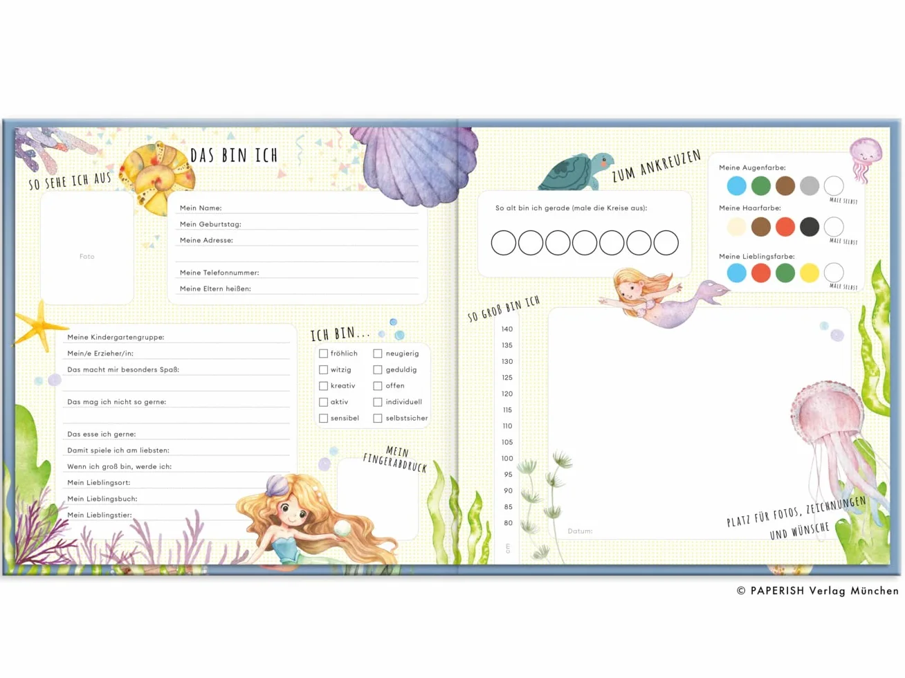 Kindergartenfreunde - MEERJUNGFRAU: ein Album für meine ersten Freunde (Freundebuch Kindergarten 3 Jahre) PAPERISH®