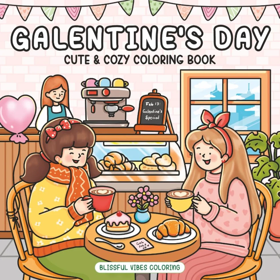 Galentine's Day: Cute & Cozy Coloring Book For Adults & Teens: Friendship Scenes, Fun Outings & Heartwarming Moments for Relaxation, Mindfulness & Stress Relief