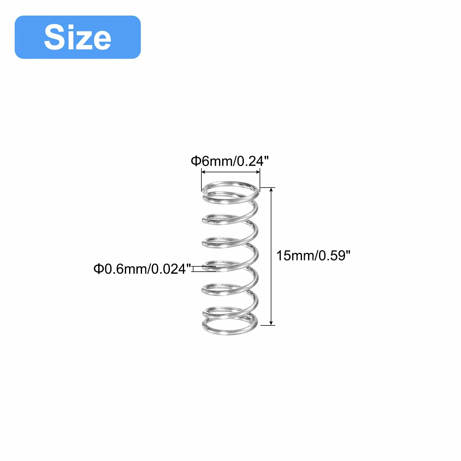 Kompresja Wiosna 304 Stal Nierdzewna 6mm OD 0.6mm Drutu 15mm 5szt Srebrny Ton