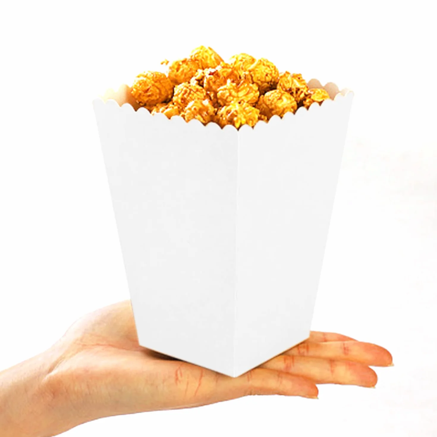 20 białych miseczek na przekąski, pudełka na imprezę, papierowe torby na popcorn na imprezę, pikniki